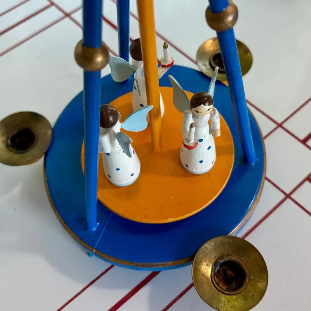 Vintage 1960s German Christmas Pyramid Angel Candle Carousel Spinner